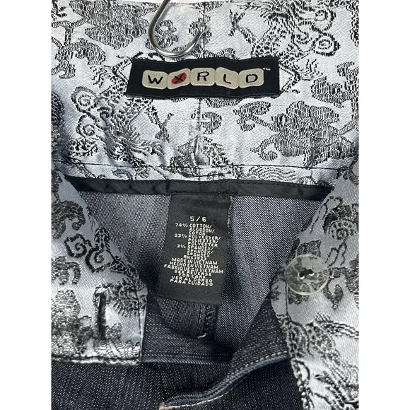 WXRLD Y2K Bareback Jeans 5/6 Flare Dark Wash Textured Waistband Indie Sleaze - Picture 3 of 15